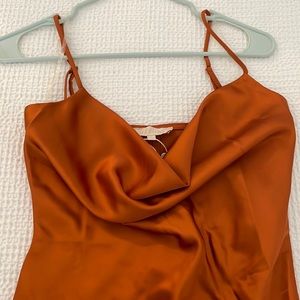 Meski Satin Cowl Neck Midi in Rust color